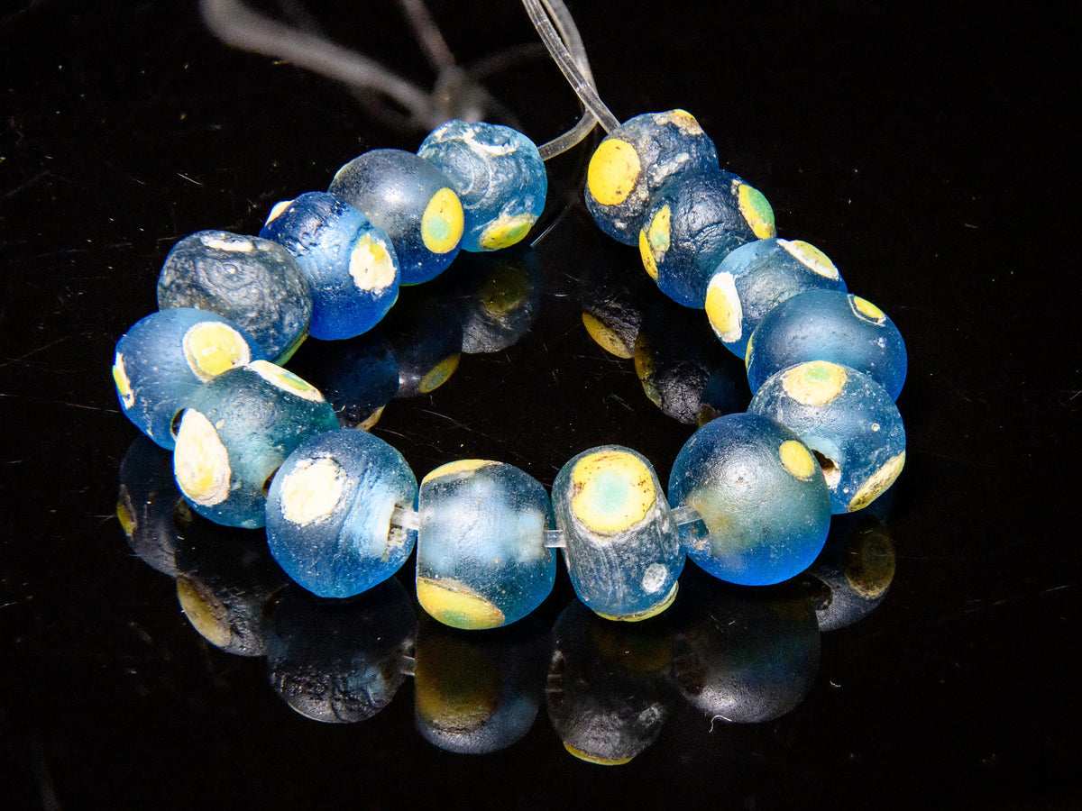 Two Blue Glass Beads, Antique Roman Beads 