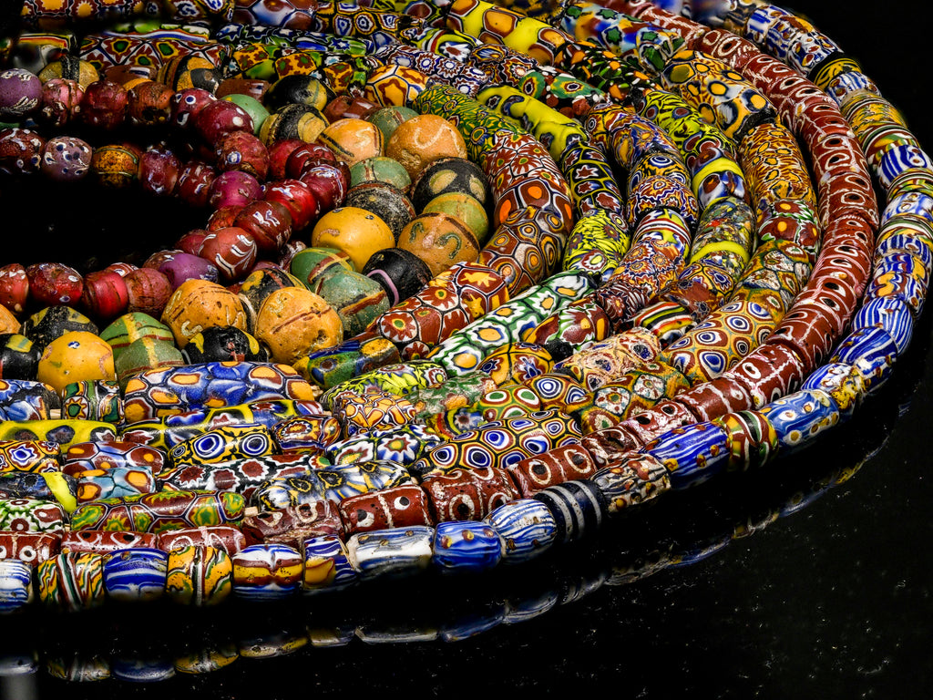 Antique Venetian Beads from the African Trade, Venetian Millefiori, King Beads, Cornaline d'Aleppo, Venetian Eye "skunk" beads, Chevron beads, Rare Venetian Beads
