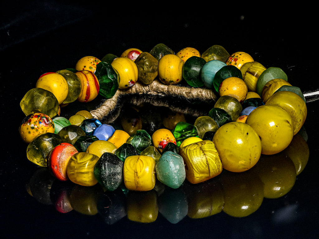 Antique European Bohemian Glass Beads, Bohemian African Trade beads, Antique Czech beads, Vaseline Beads, Russian Blue Beads, Pigeon Egg beads