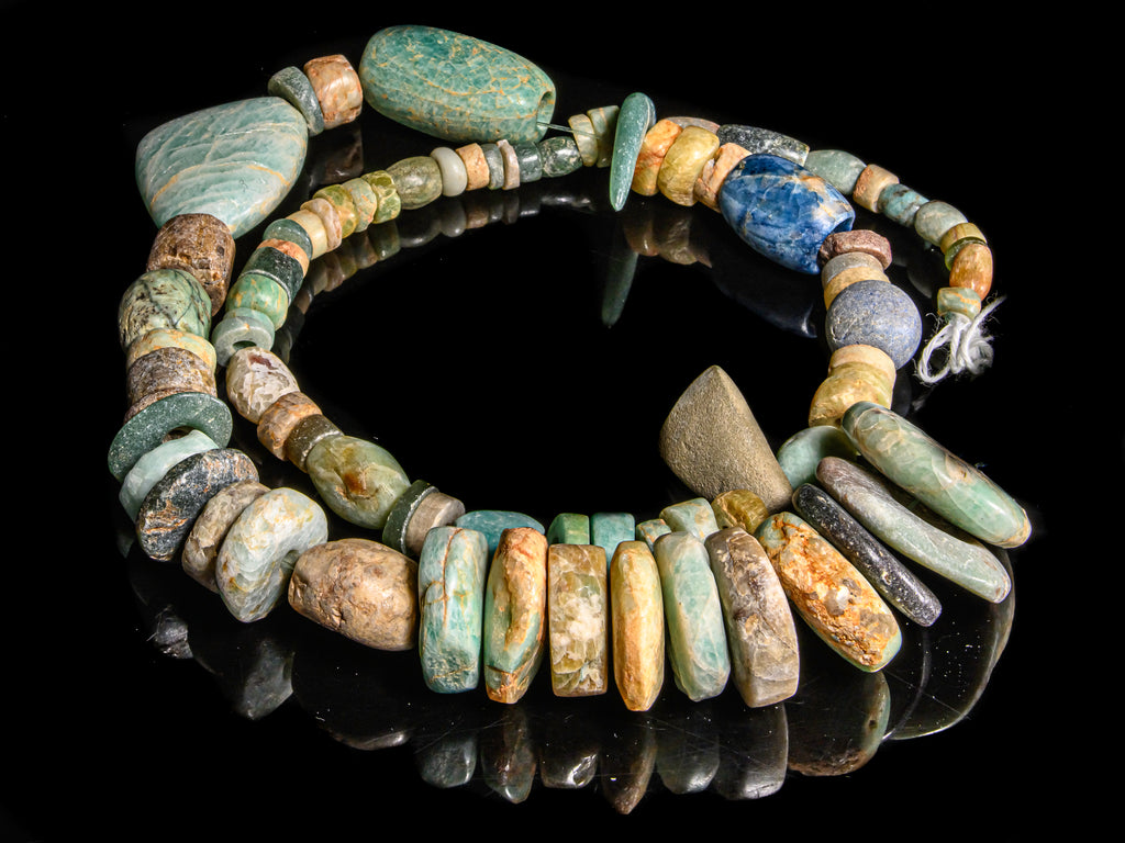 Ancient excavated amazonite beads, ancient stone beads, Neolithic stone beads