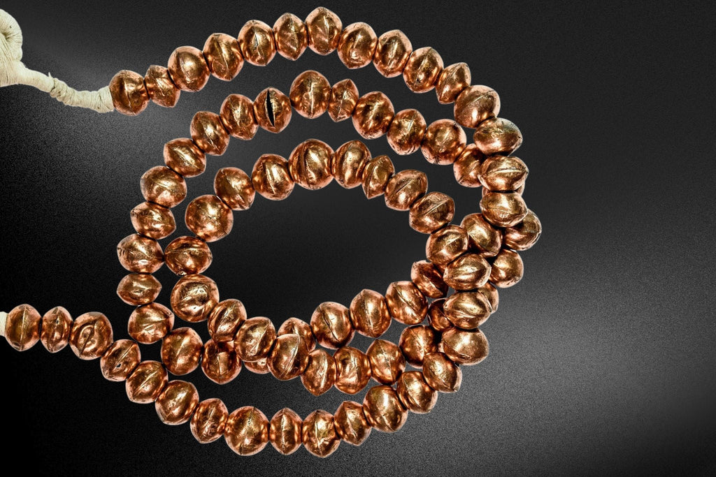 Medium Handmade Saucer Bi-cone Beads from Mali, Copper