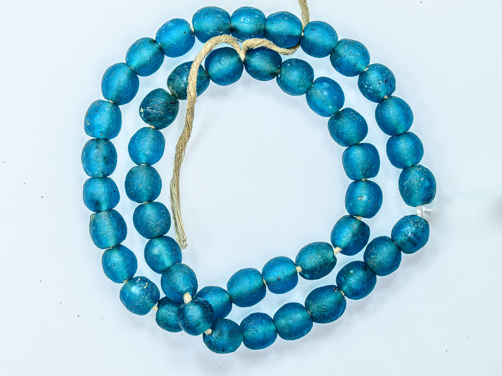 A 23" Strand of Recycled Glass Beads from Ghana, Agean Blue