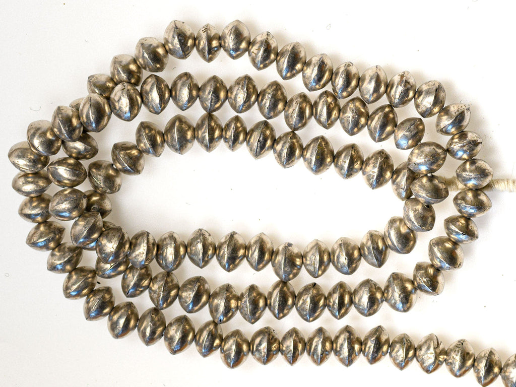 Small Handmade Saucer Bi-cone Beads from Mali, Silver Alloy