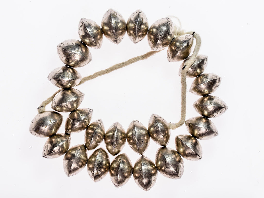 X-Large Handmade Saucer Bi-cone Beads from Mali, Silver Alloy