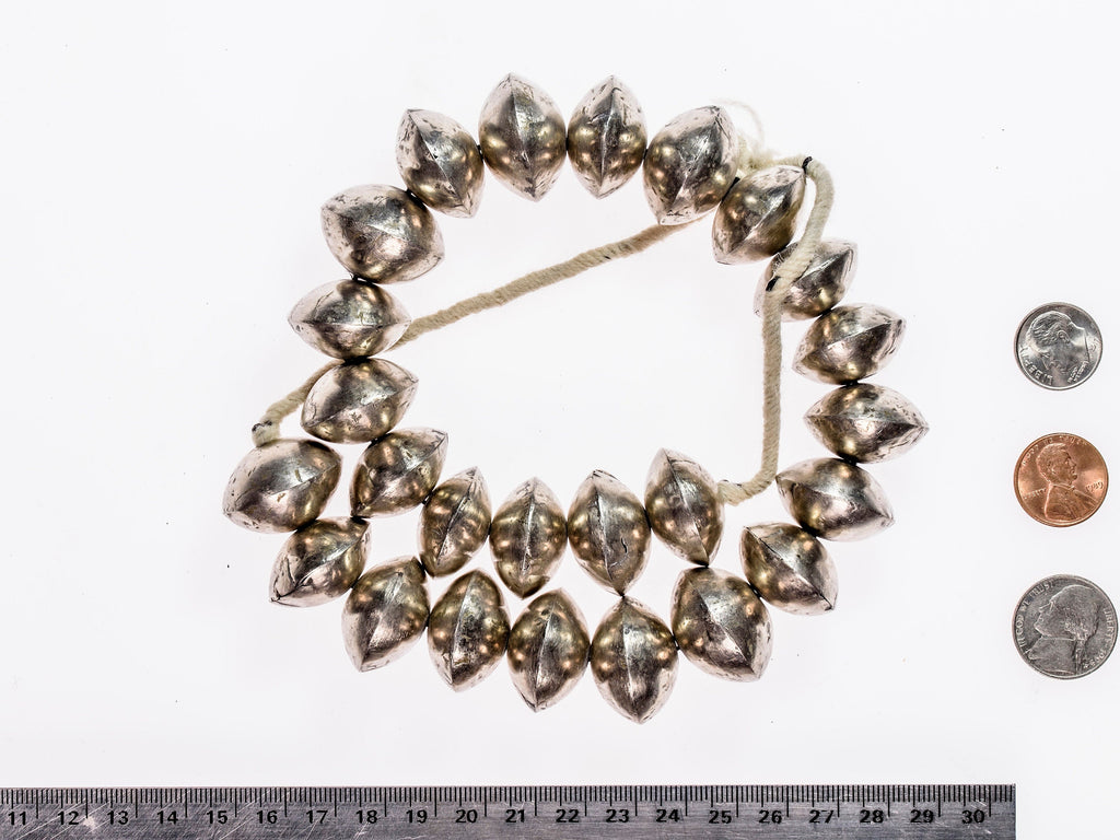 X-Large Handmade Saucer Bi-cone Beads from Mali, Silver Alloy