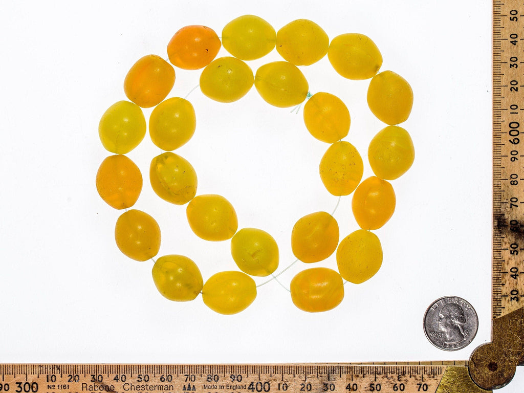 Bohemian Medium Colodente "Pigeon Egg"  Glass Beads, Yellow 0990