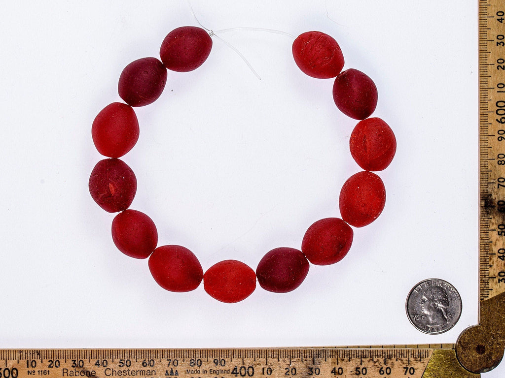 Bohemian Medium Colodente "Pigeon Egg"  Glass Beads, Red  0989