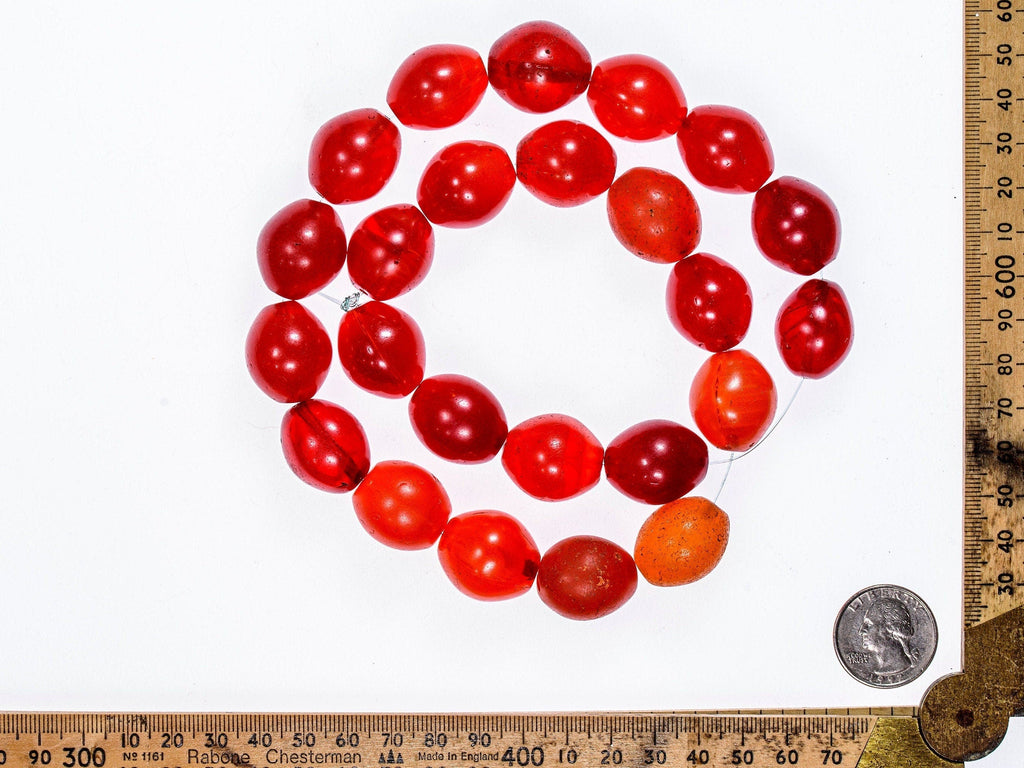 Bohemian Medium Colodente "Pigeon Egg"  Glass Beads, Red  0989