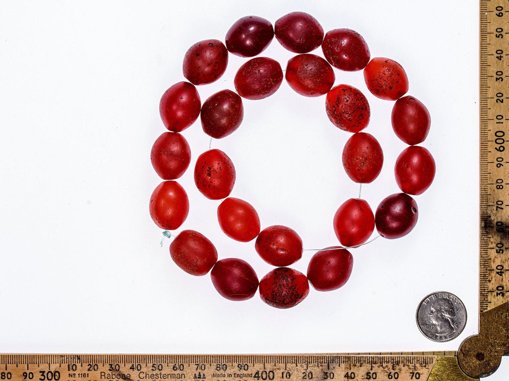 Bohemian Medium Colodente "Pigeon Egg"  Glass Beads, Red  0989