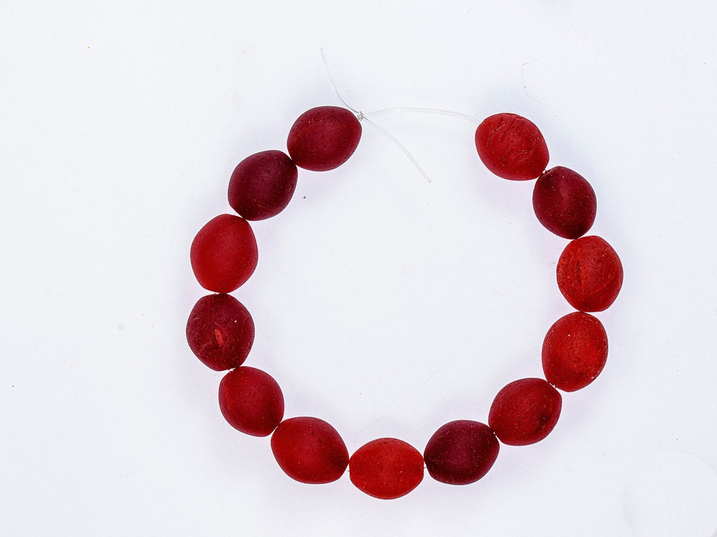 Bohemian Medium Colodente "Pigeon Egg"  Glass Beads, Red  0989