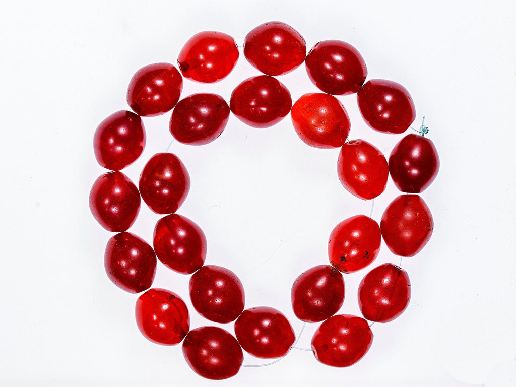 Bohemian Medium Colodente "Pigeon Egg"  Glass Beads, Red  0989