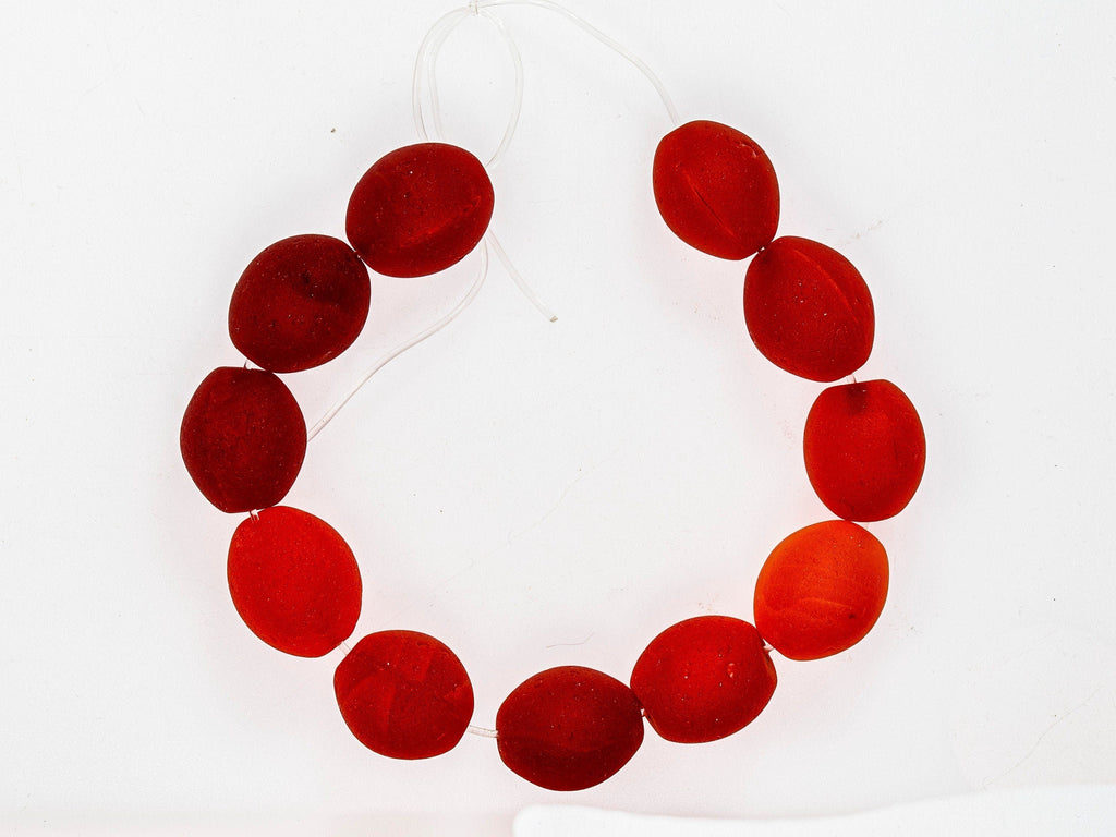 Bohemian Medium Colodente "Pigeon Egg"  Glass Beads, Red  0989