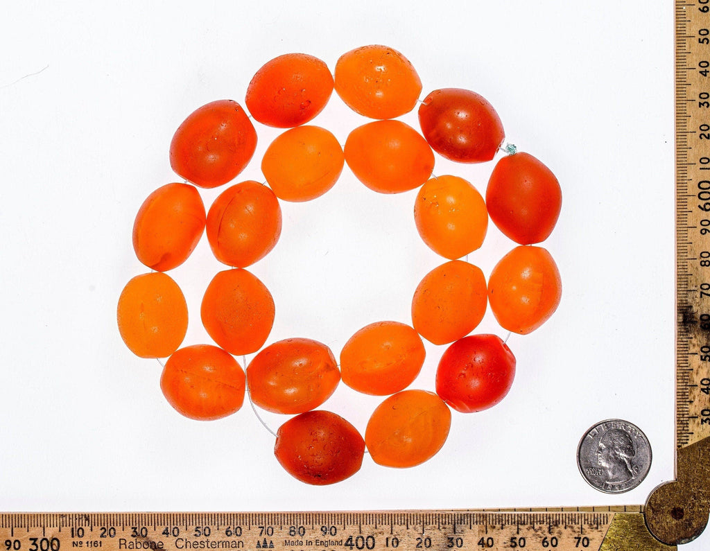 Bohemian Large Colodente "Pigeon Egg"  Glass Beads, Orange and Red Full strand 0995