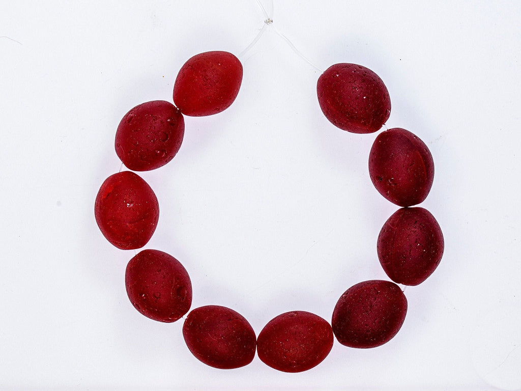 Bohemian Large Colodente "Pigeon Egg"  Glass Beads, Red  0994