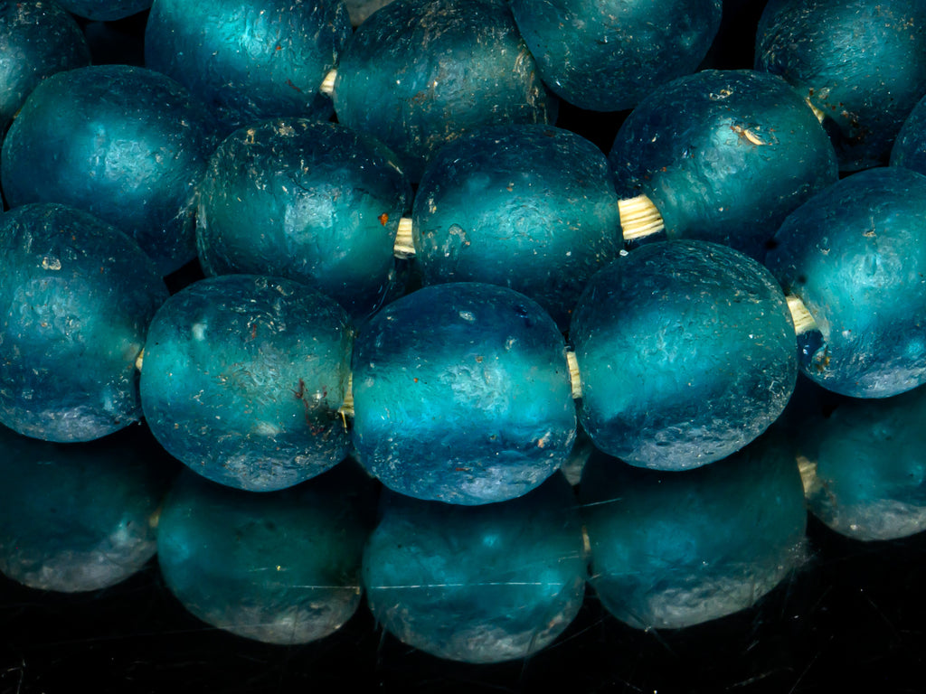 teal recycled glass bead from Ghana, Krobo teal beads