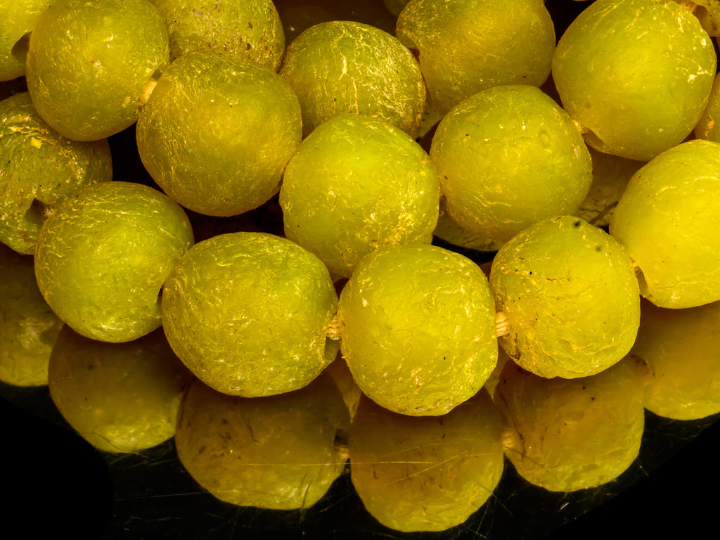 Strand of Recycled Glass Beads from Ghana, Yellow