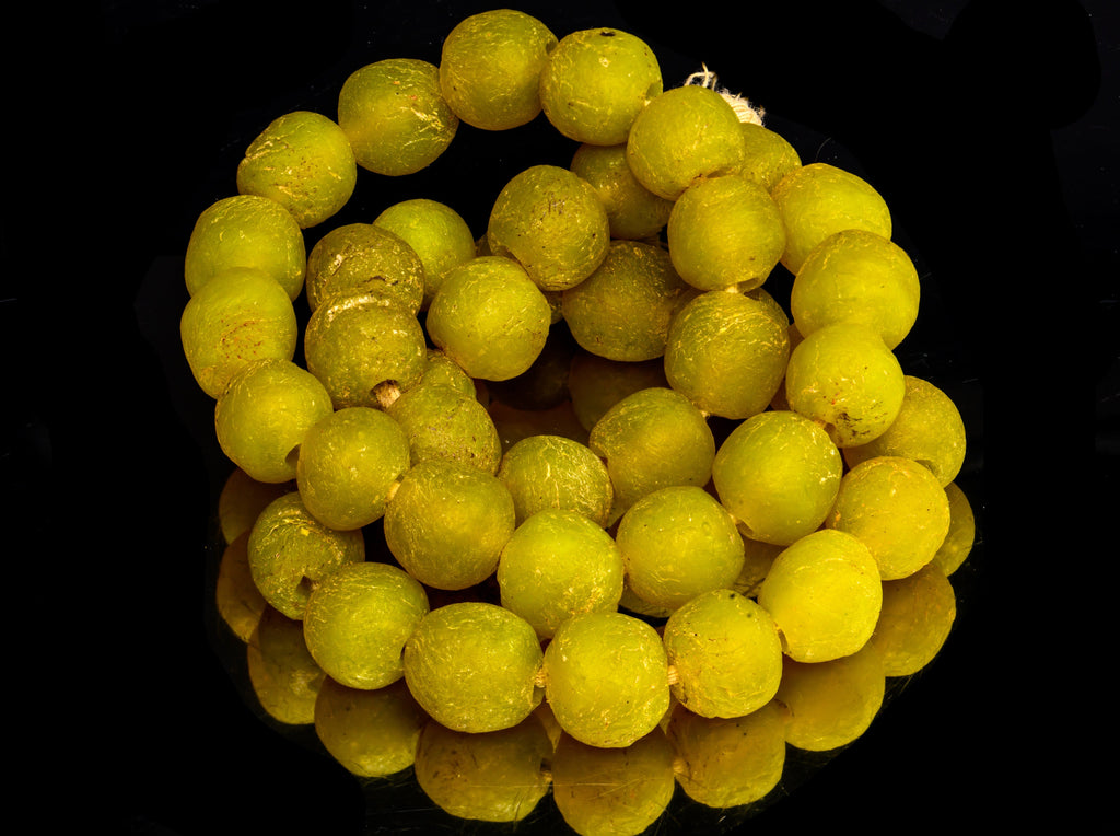 Strand of Recycled Glass Beads from Ghana, Yellow