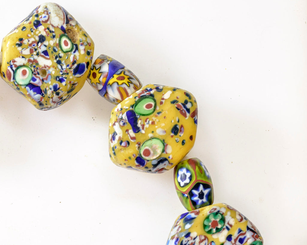 VMT100,African trade millefiori, African Trade Venetian, Antique Trade Beads, Collectible Beads, Rare tabular milefiori, Tabular venetian bead, under-100, venetian millefiori, venetian millefiori beads