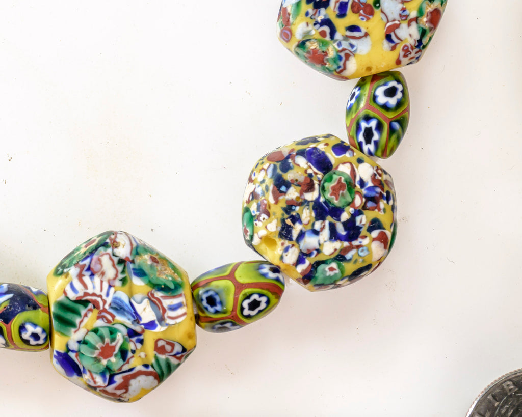 VMT100,African trade millefiori, African Trade Venetian, Antique Trade Beads, Collectible Beads, Rare tabular milefiori, Tabular venetian bead, under-100, venetian millefiori, venetian millefiori beads