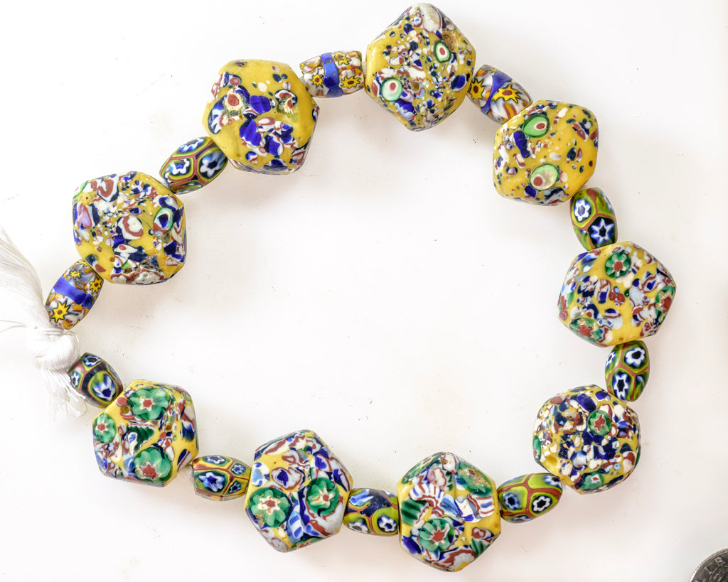 VMT100,African trade millefiori, African Trade Venetian, Antique Trade Beads, Collectible Beads, Rare tabular milefiori, Tabular venetian bead, under-100, venetian millefiori, venetian millefiori beads