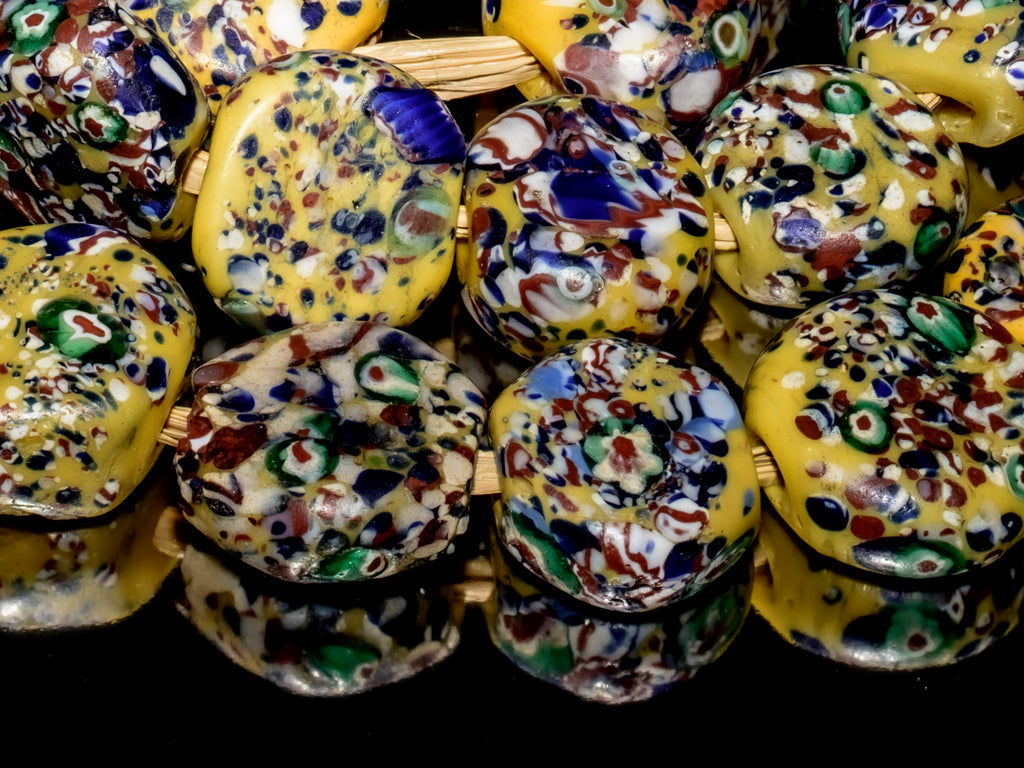 VMT100,African trade millefiori, African Trade Venetian, Antique Trade Beads, Collectible Beads, Rare tabular milefiori, Tabular venetian bead, under-100, venetian millefiori, venetian millefiori beads