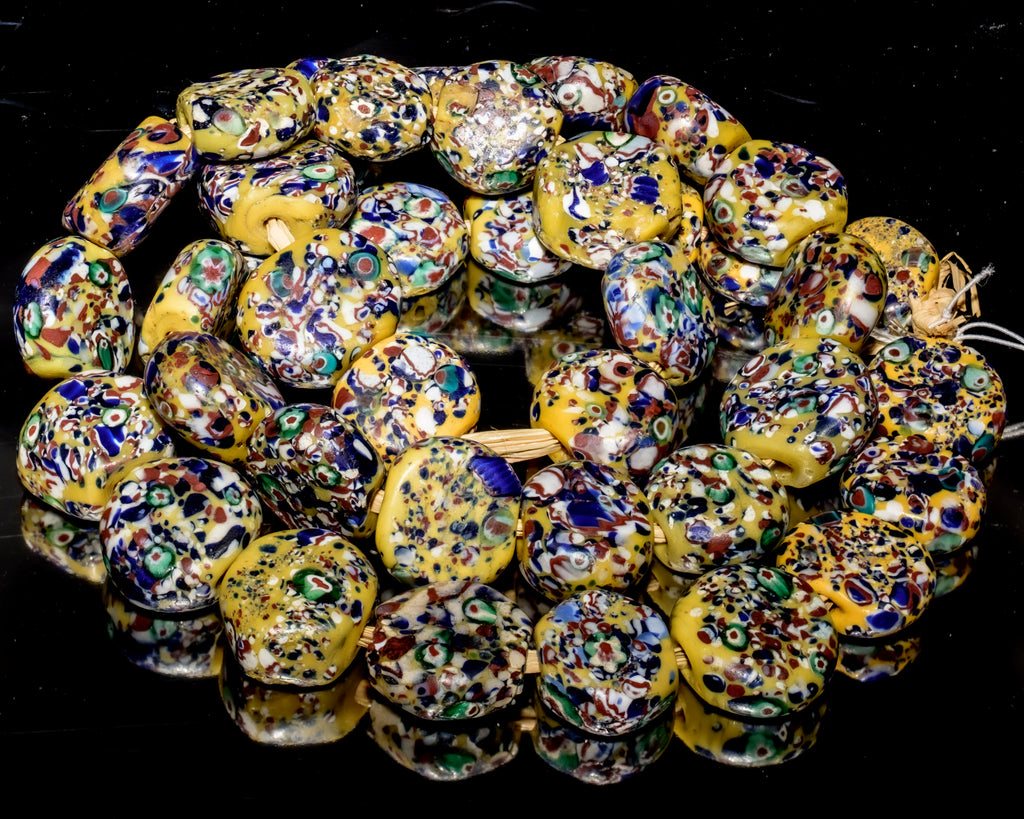 VMT100,African trade millefiori, African Trade Venetian, Antique Trade Beads, Collectible Beads, Rare tabular milefiori, Tabular venetian bead, under-100, venetian millefiori, venetian millefiori beads