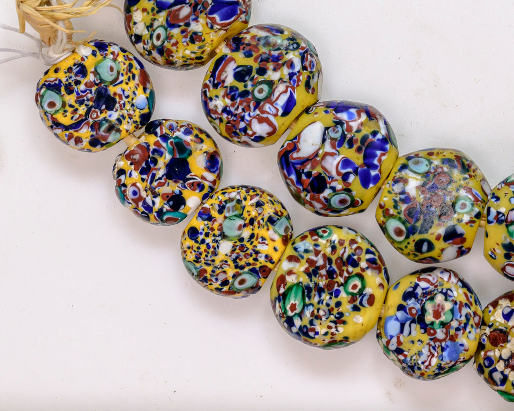 VMT100,African trade millefiori, African Trade Venetian, Antique Trade Beads, Collectible Beads, Rare tabular milefiori, Tabular venetian bead, under-100, venetian millefiori, venetian millefiori beads