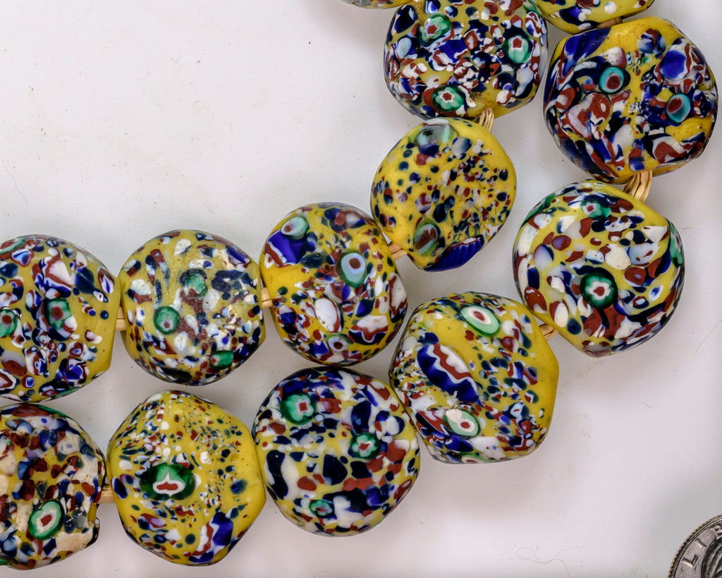 VMT100,African trade millefiori, African Trade Venetian, Antique Trade Beads, Collectible Beads, Rare tabular milefiori, Tabular venetian bead, under-100, venetian millefiori, venetian millefiori beads