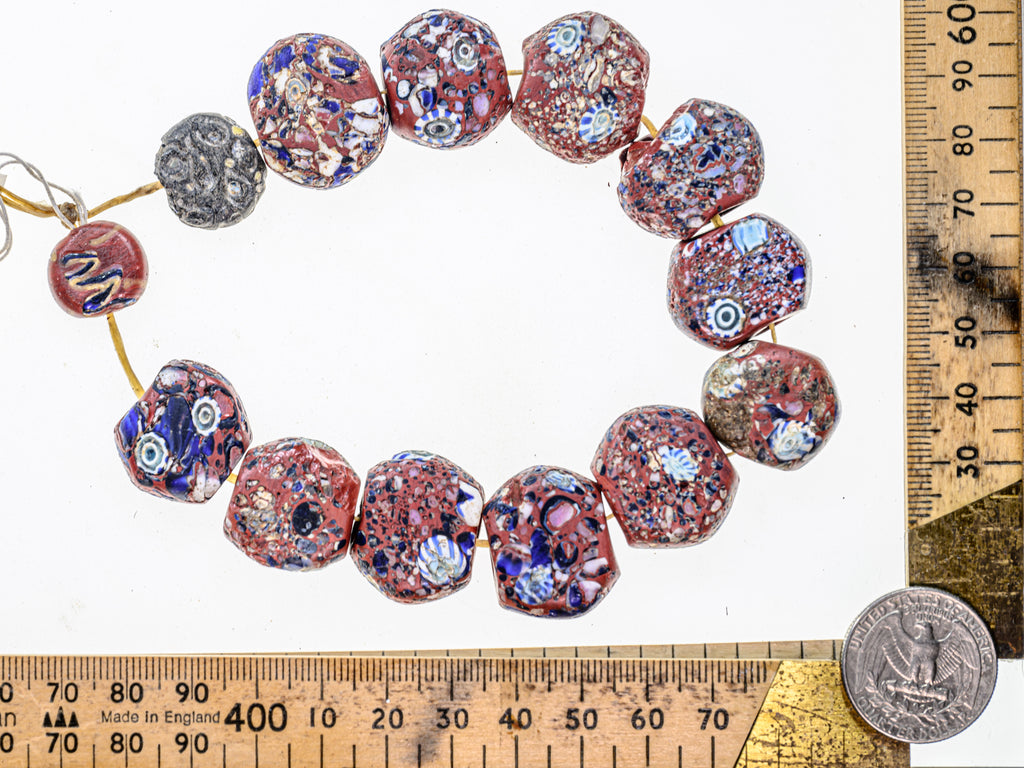 VMT100,African trade millefiori, African Trade Venetian, Antique Trade Beads, Collectible Beads, Rare tabular milefiori, Tabular venetian bead, under-100, venetian millefiori, venetian millefiori beads