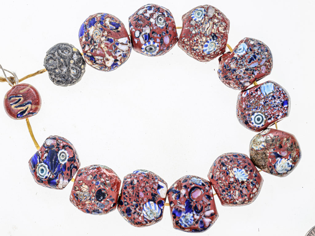 VMT100,African trade millefiori, African Trade Venetian, Antique Trade Beads, Collectible Beads, Rare tabular milefiori, Tabular venetian bead, under-100, venetian millefiori, venetian millefiori beads