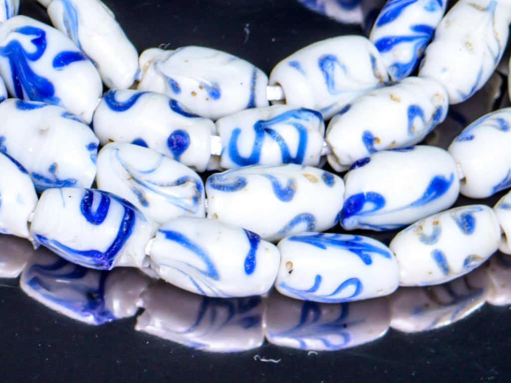 VAT140,African Bicone glass venetian beadsTrade Beads, African Trade Delft Bead, African Trade Venetian, Antique Trade Beads, Blue, Collectible Beads, Old Venetian Beads, Teal, Venetian Delft bead, White