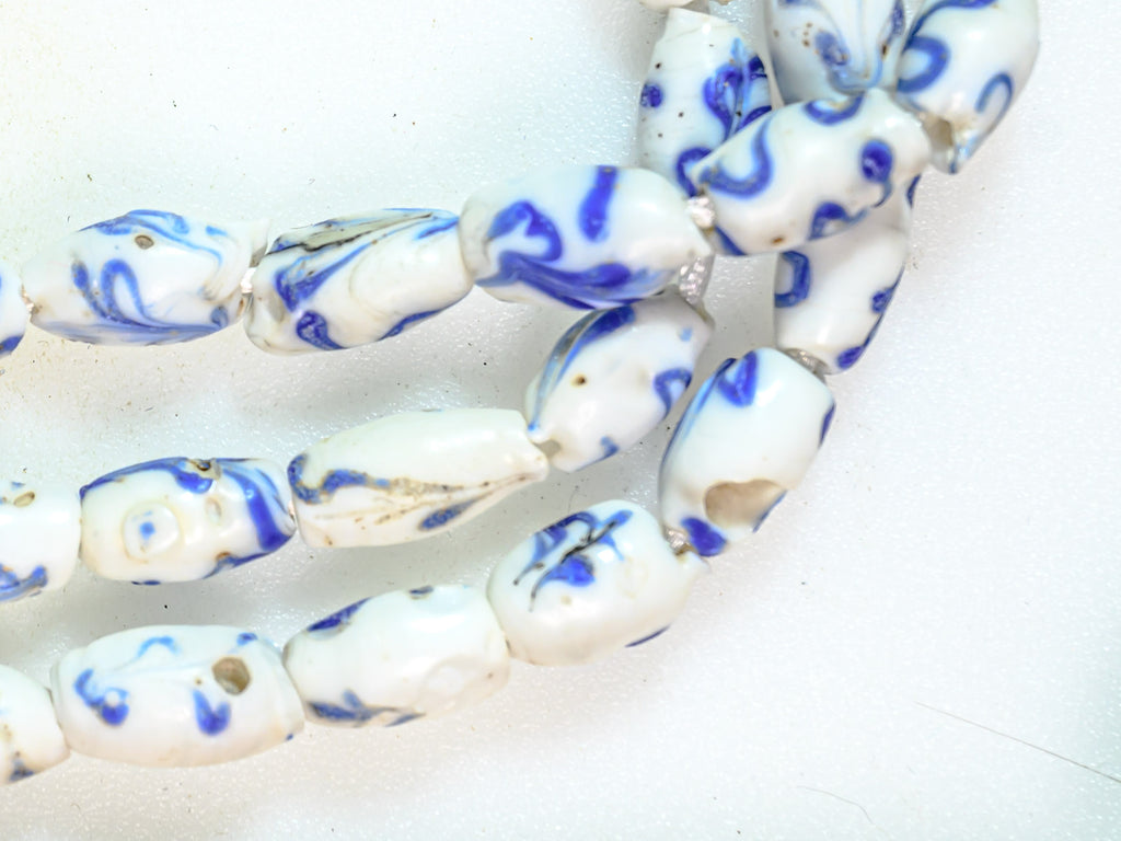 VAT140,African Bicone glass venetian beadsTrade Beads, African Trade Delft Bead, African Trade Venetian, Antique Trade Beads, Blue, Collectible Beads, Old Venetian Beads, Teal, Venetian Delft bead, White