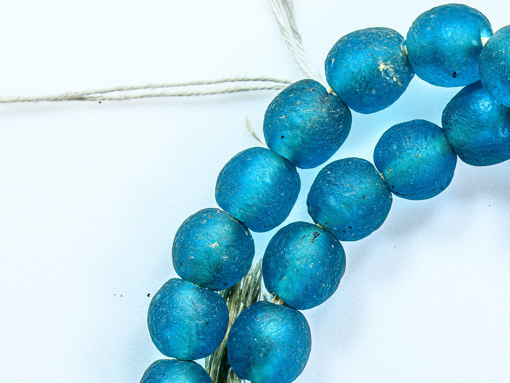 A 23" Strand of Recycled Glass Beads from Ghana, Agean Blue