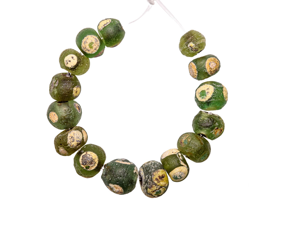 Ancient Islamic Period Green Evil Eye Beads with Green and Yellow Eyes