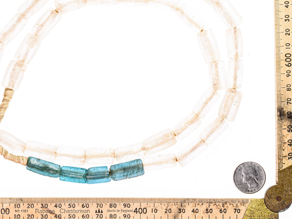 Antique Rare Dutch Clear and Blue Cylindrical Glass Beads From The African Trade