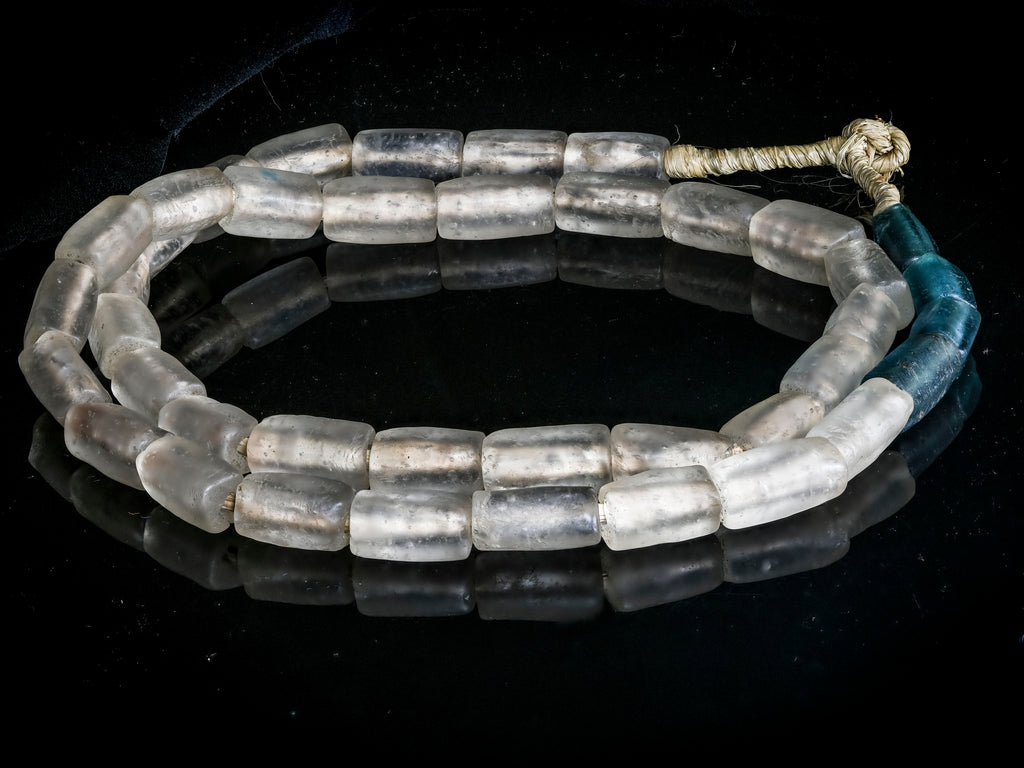 Antique Rare Dutch Clear and Blue Cylindrical Glass Beads From The African Trade