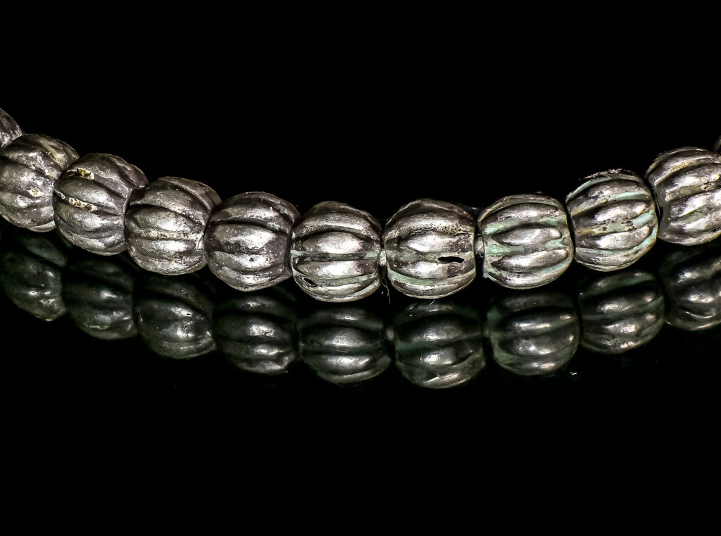 Small Strand of 28 Yemeni High Silver Melon-ShapedSpacer Ethnic Beads