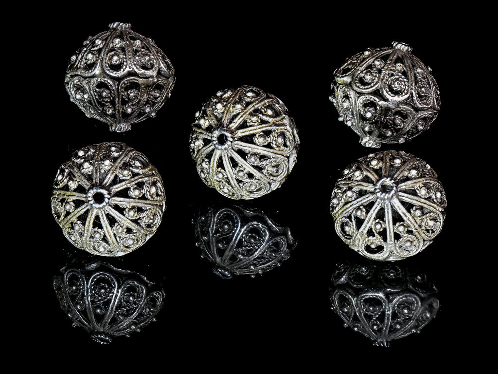 Silver Filigree Beads, Ethnic Beads from Yemen Set of 5