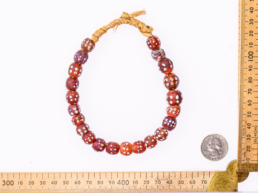 A Short Strand of 22 Rare Double-Row Antique Cornaline D'Aleppo White Heart Venetian African Trade Beads