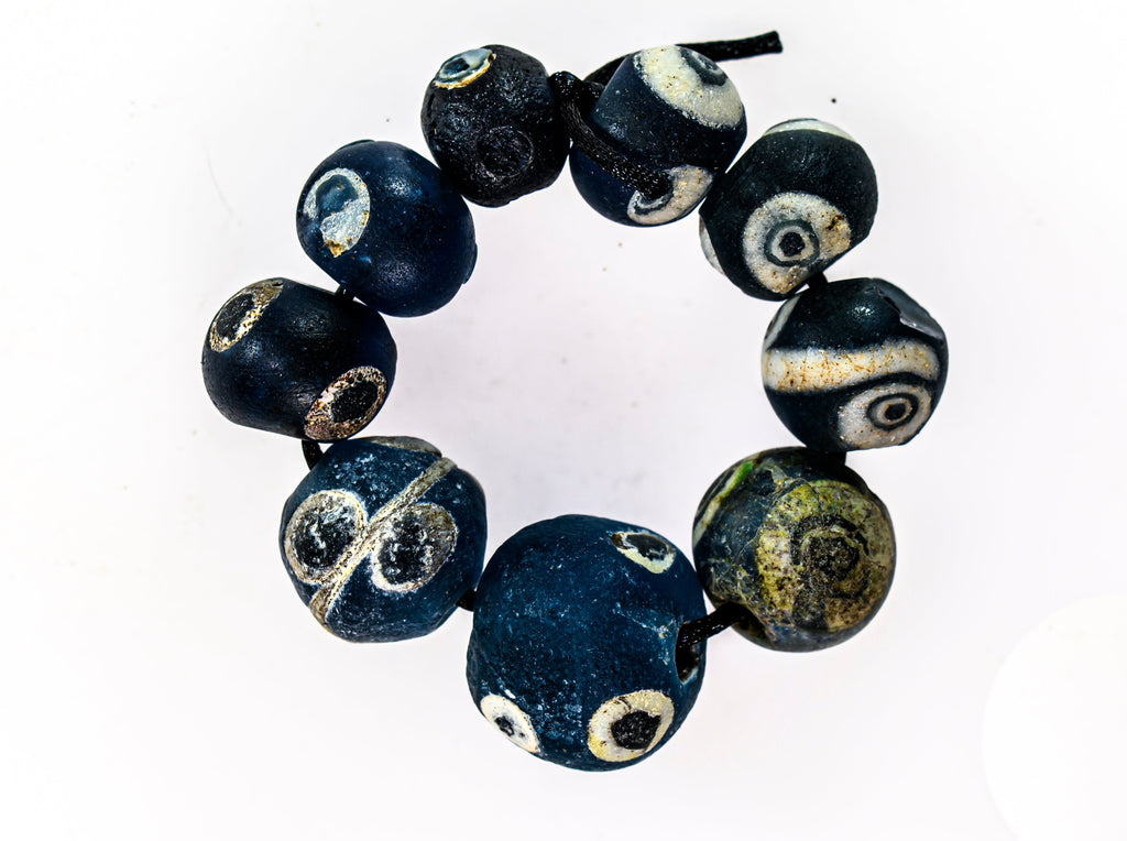 Ancient Excavated Blue Glass Evil Eye Beads