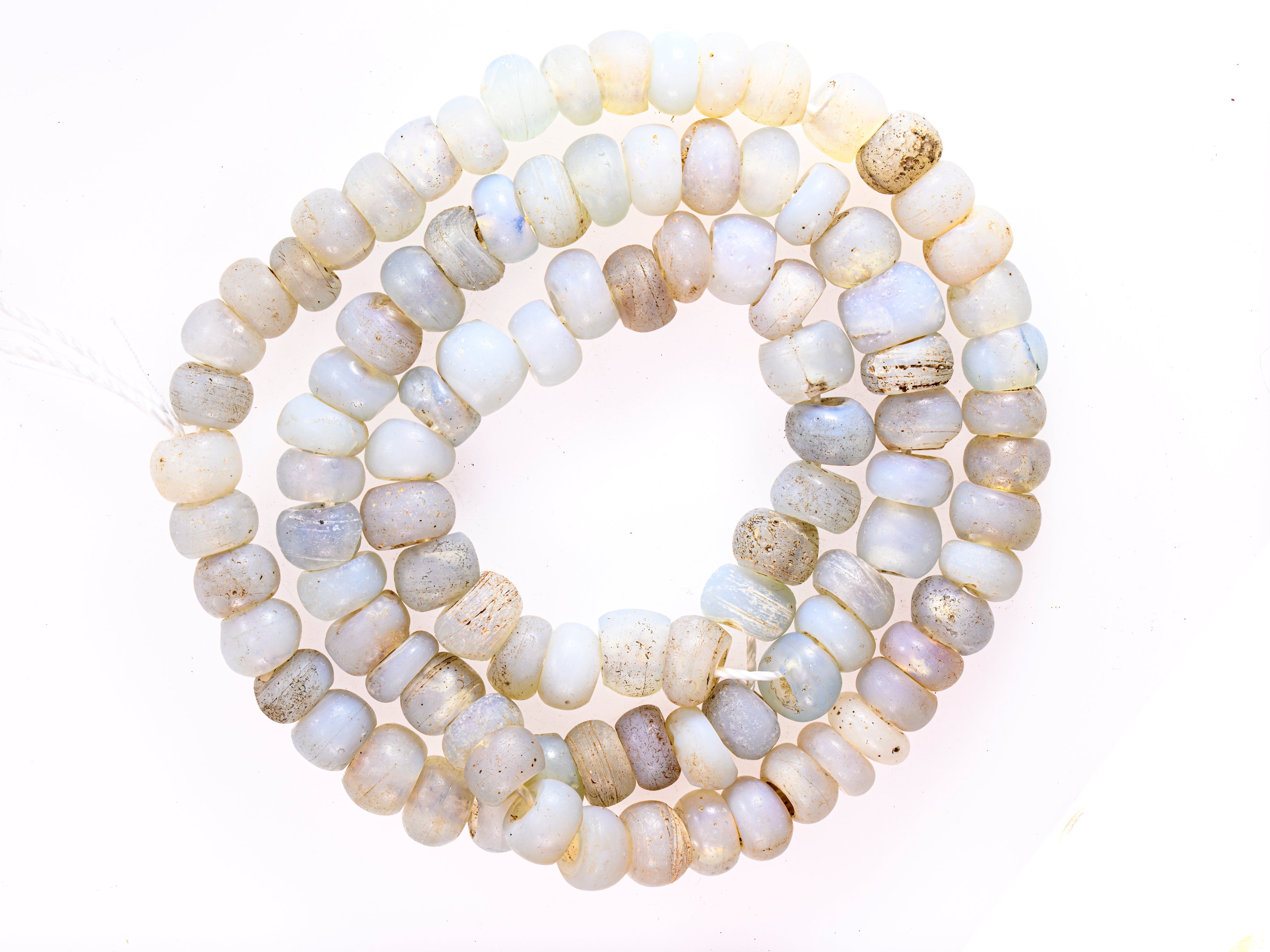 A Strand of Antique Opalescent Baby Moon Beads from Ethiopia. African  Trade Glass Beads CRJP119