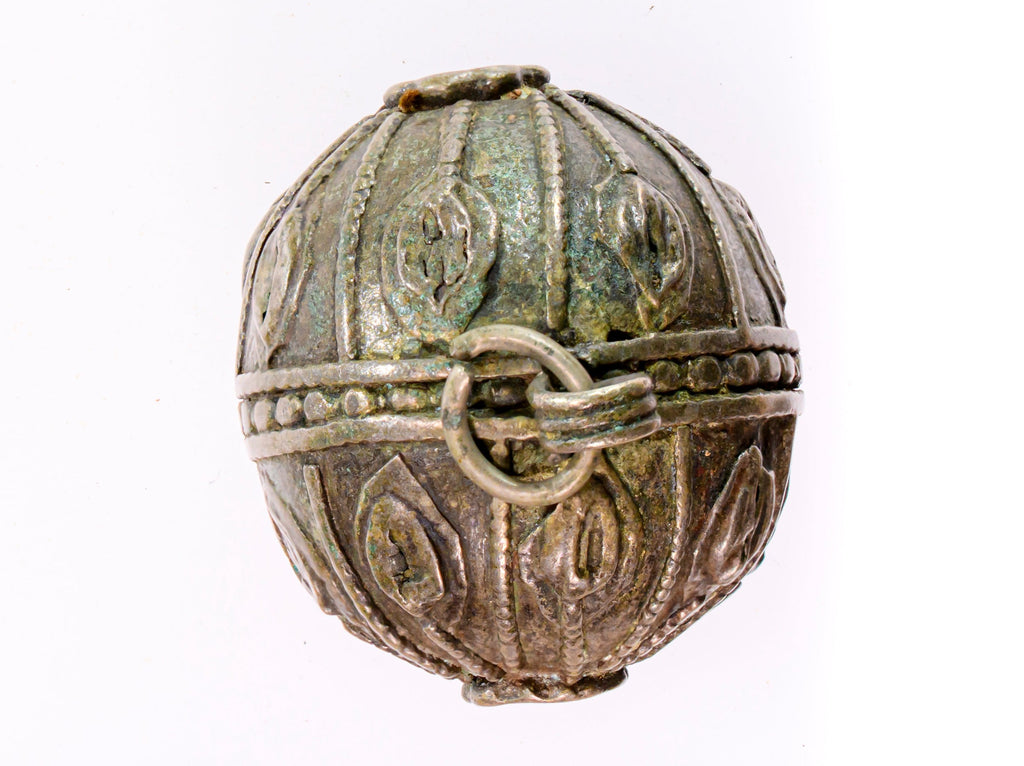Large Antique Handmade Old Silver Globe Bead from Yemen, Ethnic Bead