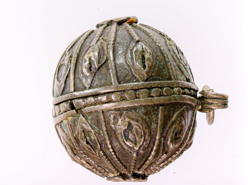 Large Antique Handmade Old Silver Globe Bead from Yemen, Ethnic Bead