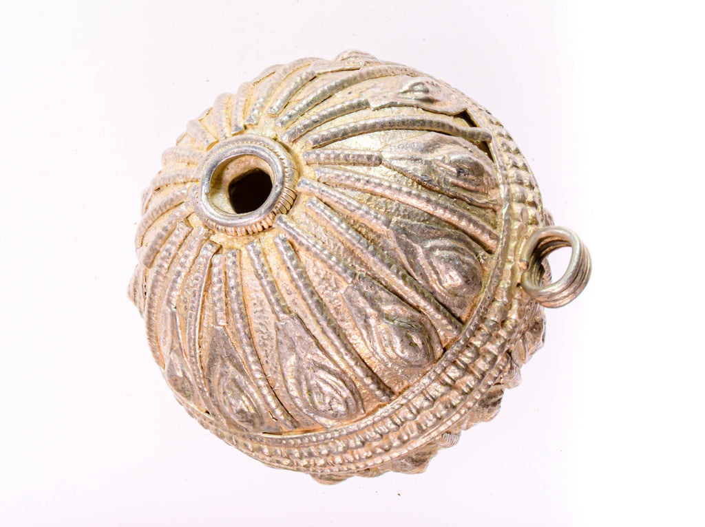 Large Antique Handmade Old Silver Globe Bead from Yemen (37x34mm), Ethnic Bead