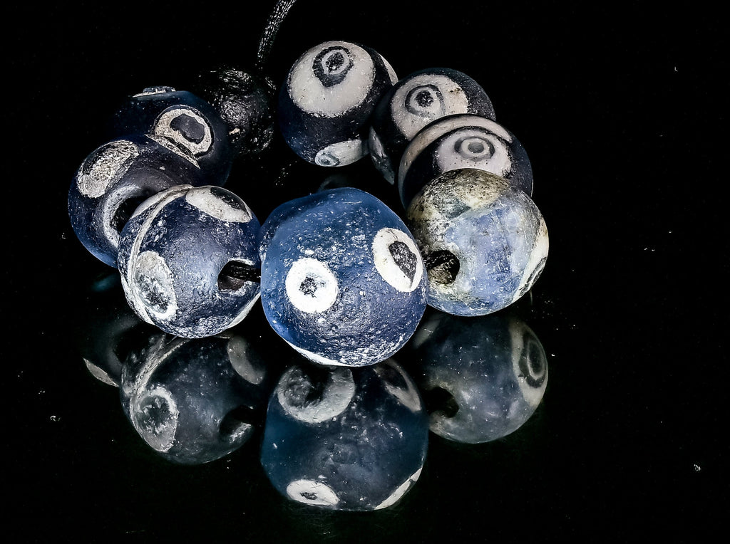 Ancient Excavated Blue Glass Evil Eye Beads