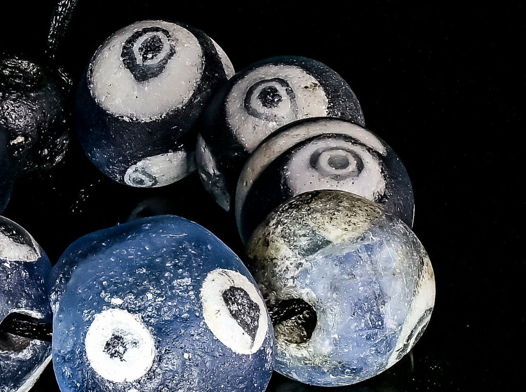 Ancient Excavated Blue Glass Evil Eye Beads