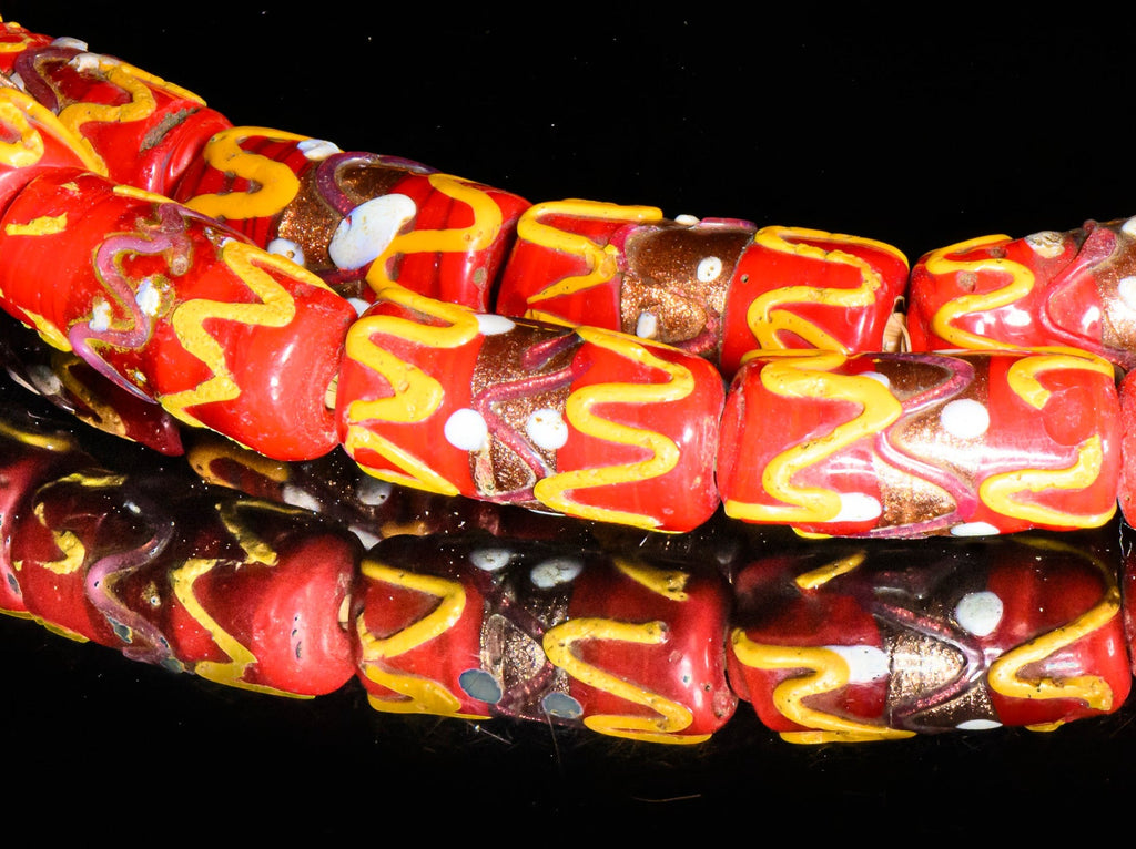 Antique Venetian Wedding Cake African Trade Beads in Red  With Aventurine