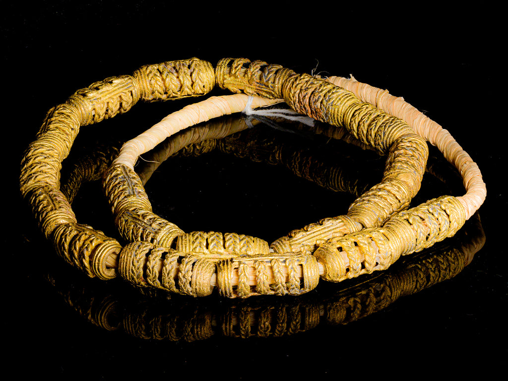 African Brass Filigree Cylindrical Beads 