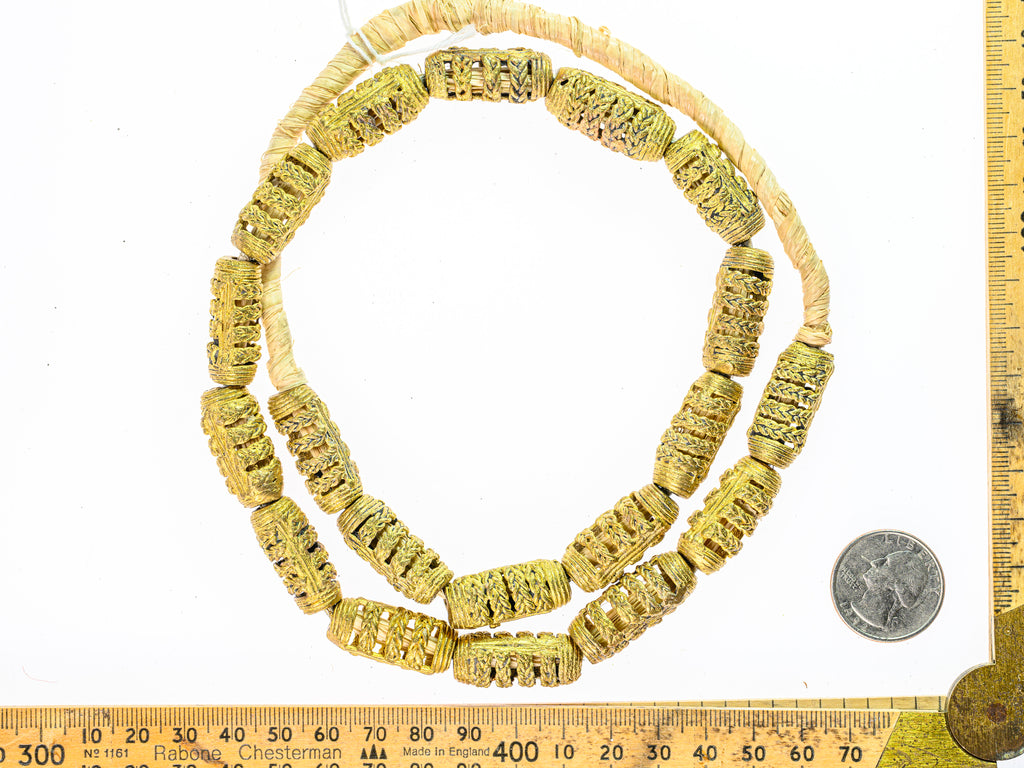 African Brass Filigree Cylindrical Beads 