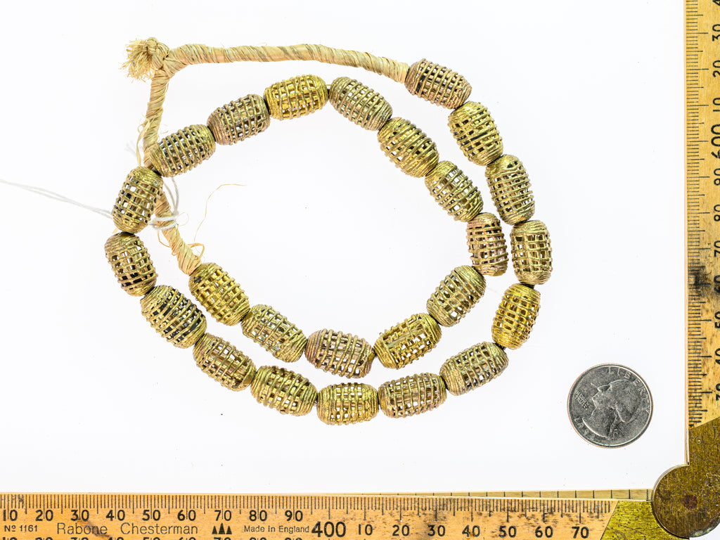 African Brass Filigree Oval Cage Basket Beads from Ghana